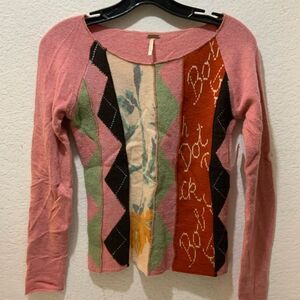 Free People Wool Blend Bohemian Knit Knitted Sweater Jumper Boat Neck Size XS